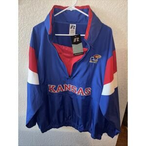 VINTAGE Windbreaker Kansas Jayhawks Jacket Mens XL Blue Pullover NCAA 28”x29”
